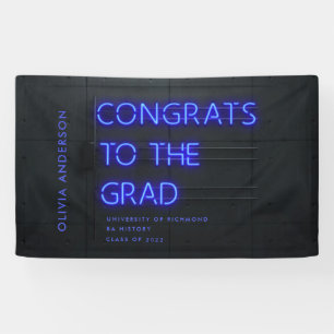 Graduation neon black blue congrats modern party banner