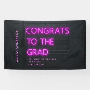 Graduation neon black pink congrats modern party banner