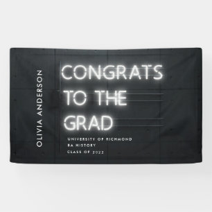 Graduation neon black white congrats modern party banner