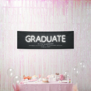 Graduation neon black white photo modern party banner