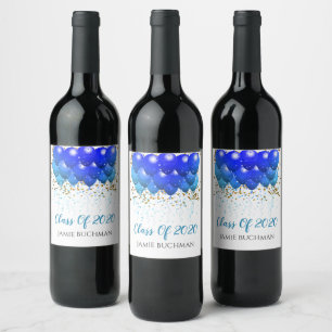 Graduation Neon Blue Balloons Wine Label