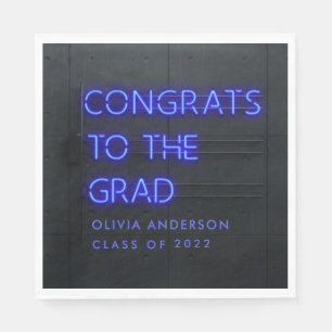 Graduation neon blue typography modern congrats s napkin