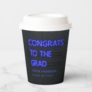 Graduation neon blue typography modern congrats s paper cups