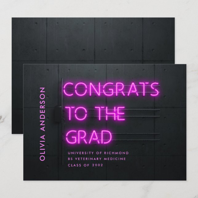 Graduation neon pink bright modern congrats (Front/Back)