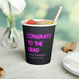Graduation neon pink typography modern congrats paper cups
