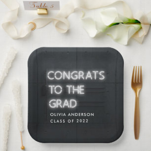 Graduation neon white typography modern congrats paper plate