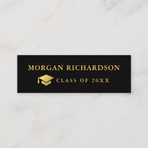 Graduation Networking Black and Gold Mini Business Card