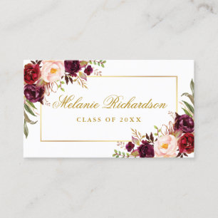 Graduation Networking Burgundy Floral Gold Business Card