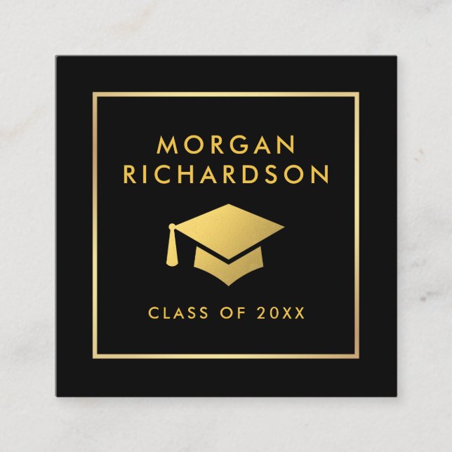 Graduation Networking Gold Frame Black Calling Card (Front)