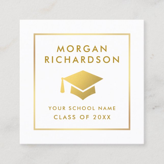 Graduation Networking Gold School Name Calling Card (Front)