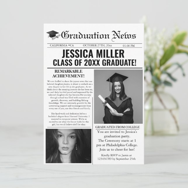Graduation Newspaper College Unique Announcement (Standing Front)