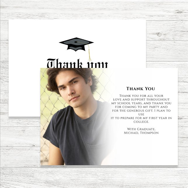 Graduation Newspaper Custom Photo Thank You Card (Graduation thank you card, Newspaper typography.)
