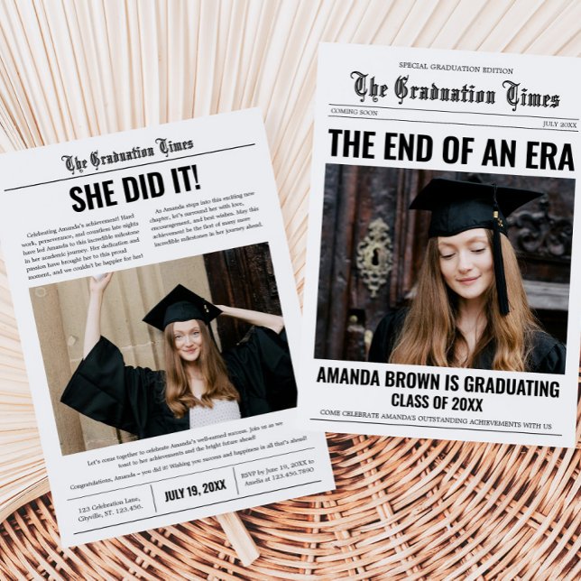 Graduation Newspaper Photo Graduation Party Invitation (Graduation Newspaper Photo Graduation Party Invitation with Front and Back)