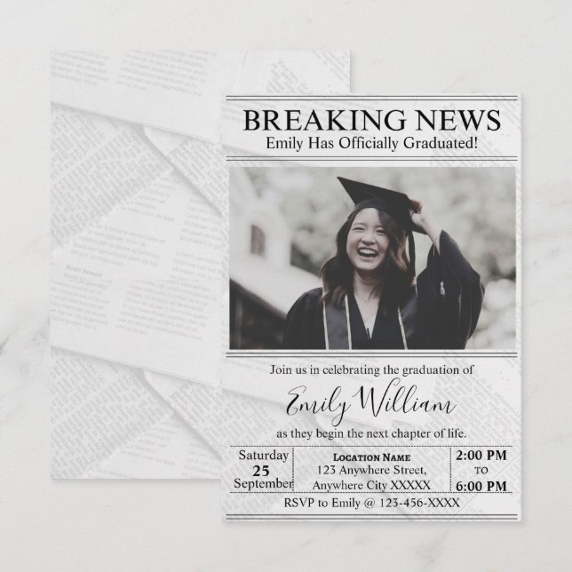 Graduation Newspaper Photo Invitation (Front/Back)