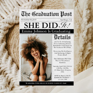 Graduation Newspaper Unique Fun Custom Photo 2025  Invitation