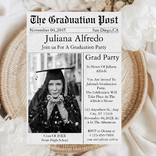 Graduation Newspaper Unique Fun Custom Photo Invitation