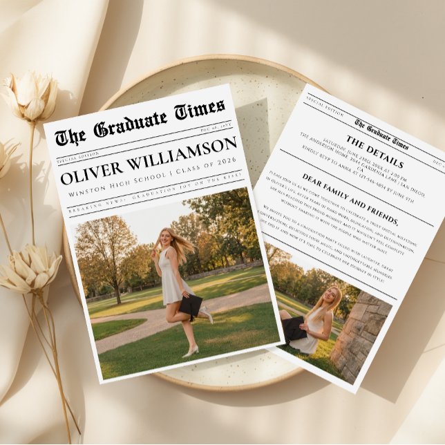 Graduation Newspaper Unique Fun Custom Photo Invitation (Creator Uploaded)