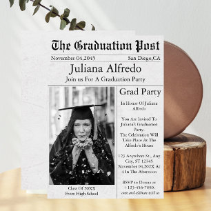 Graduation Newspaper Unique Fun Custom Photo  Invitation