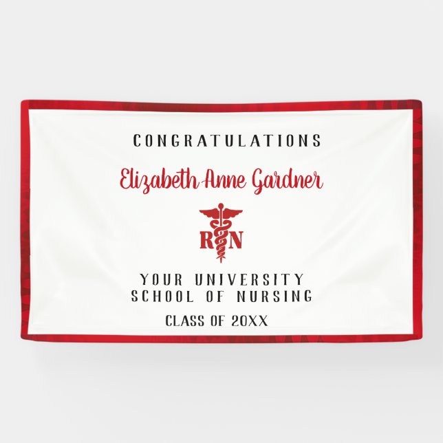Graduation Nurse Caduceus Red Satin Border Banner (Horizontal)