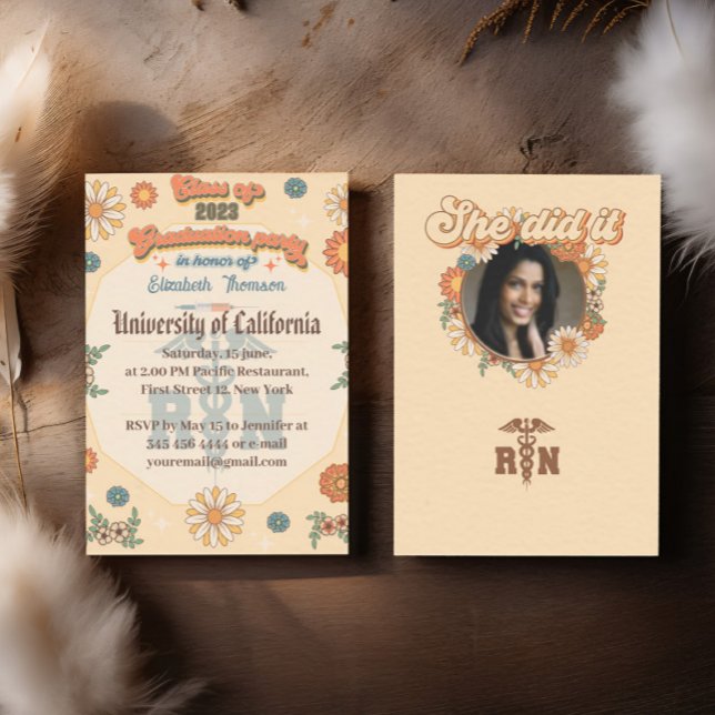 Graduation nurse school groovy personalised hippie invitation (Creator Uploaded)