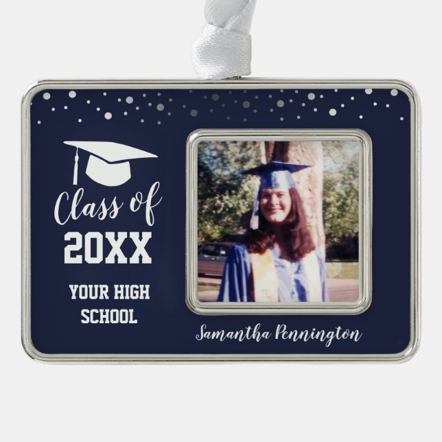 Graduation One Photo Confetti Christmas Ornament (Front)