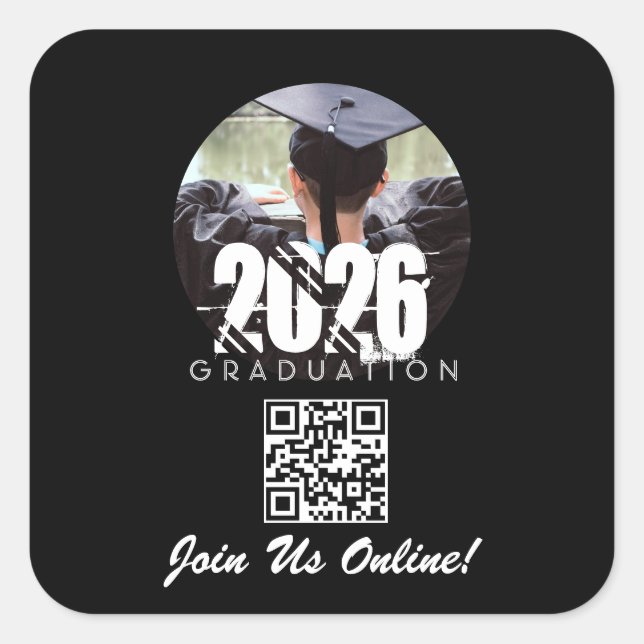 Graduation Online Invitation QR Code Square Sticker (Front)