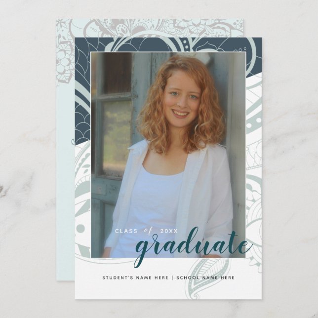 Graduation Open House Teal Grey Design Invitation (Front/Back)