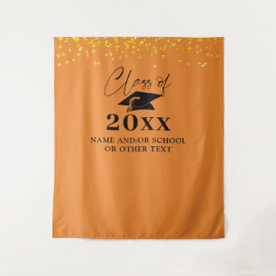 Graduation Orange Black Class Year Backdrop Tapestry