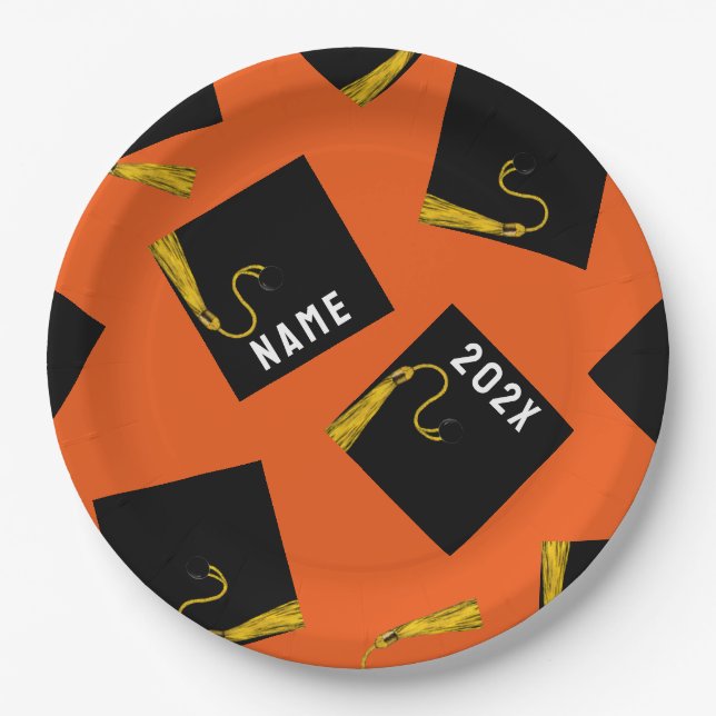 Graduation Orange Party Paper Plates (Front)