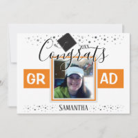 Graduation Orange single square photo Invitation