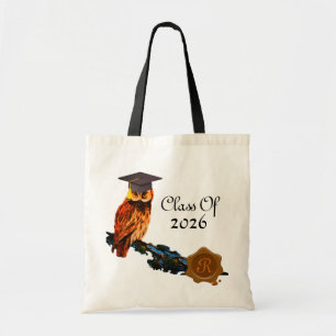GRADUATION OWL  AND BROWN WAX SEAL MONOGRAM TOTE BAG