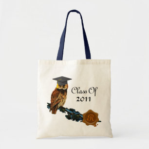 GRADUATION OWL  AND BROWN WAX SEAL MONOGRAM TOTE BAG