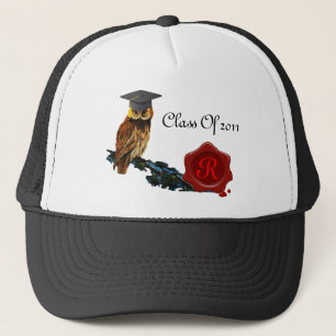 GRADUATION OWL  AND RED WAX SEAL MONOGRAM TRUCKER HAT