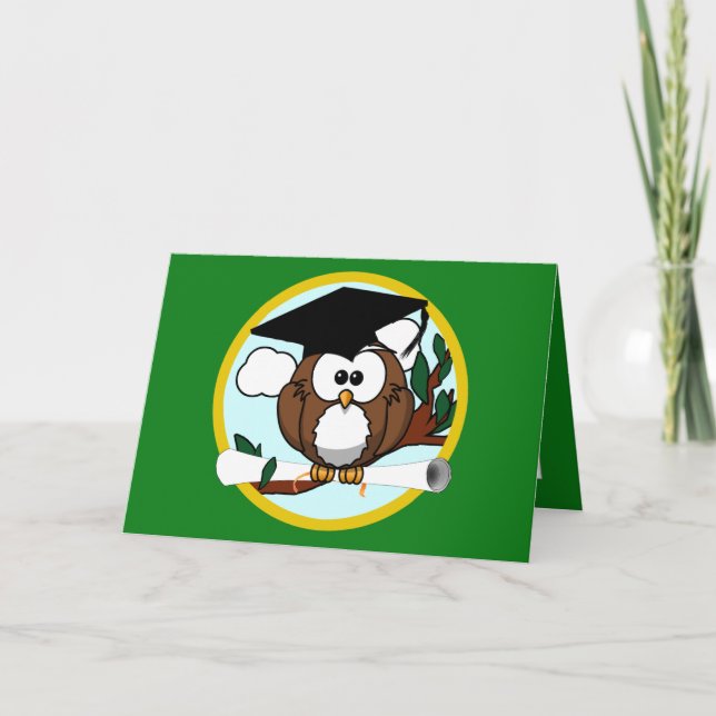 Graduation Owl - Green and Gold Card (Front)
