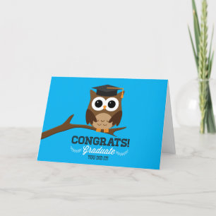 Graduation Owl on Blue Congratulations Card
