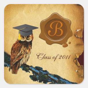 GRADUATION OWL PARCHMENT BROWN WAX SEAL MONOGRAM