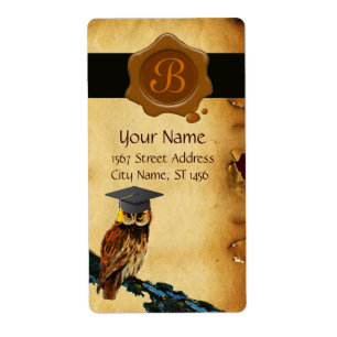 GRADUATION OWL PARCHMENT, BROWN  WAX SEAL MONOGRAM