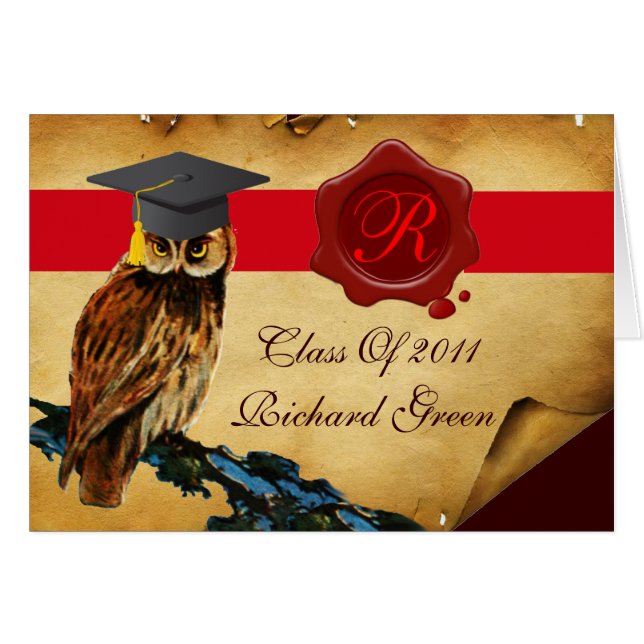 GRADUATION OWL PARCHMENT RED WAX SEAL MONOGRAM (Front Horizontal)