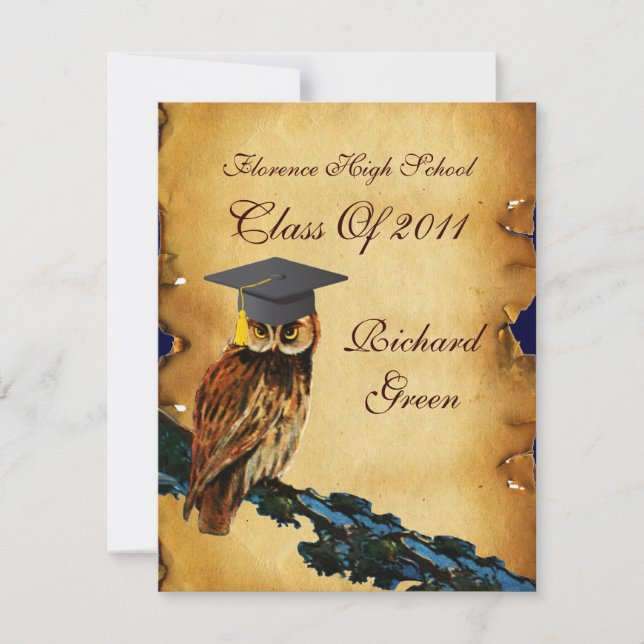 GRADUATION OWL PARCHMENT WAX SEAL MONOGRAM INVITATION (Front)