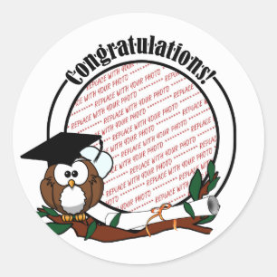 Graduation Owl Photo Frame Classic Round Sticker