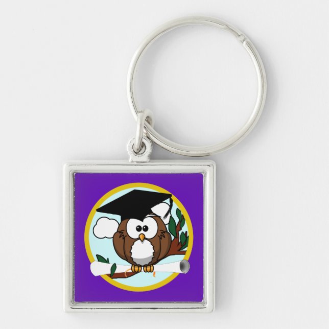 Graduation Owl School Colour Purple Key Ring (Front)