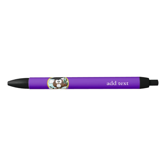 Graduation Owl w/ Cap & Diploma - Purple and Gold Blue Ink Pen (Front)