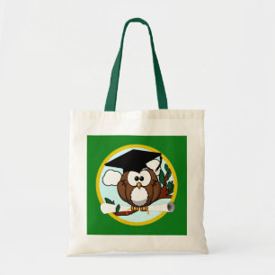 Graduation Owl With Cap & Diploma - Green and Gold Tote Bag