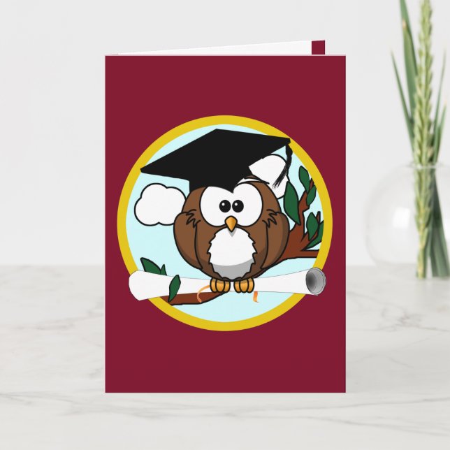 Graduation Owl With Cap on Red Card (Front)