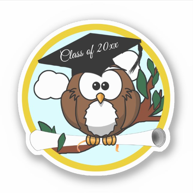 Graduation Owl with Diploma Sticker (Front)