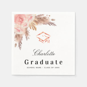 Graduation pampas grass rose gold blush floral cap napkin