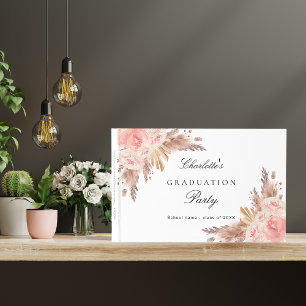 Graduation pampas grass rose gold blush floral guest book