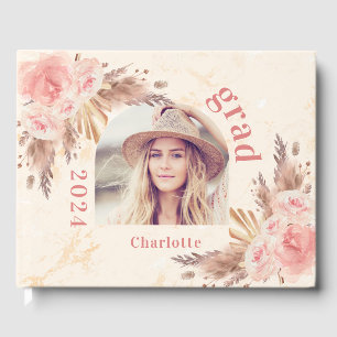 Graduation pampas grass rose gold florals 2025 guest book