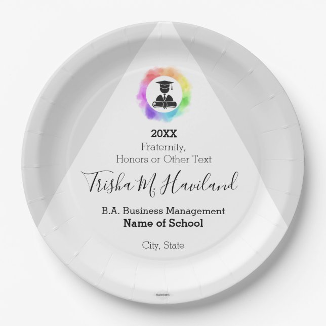 Graduation Paper Plate Light Gra and White HAMbyWG (Front)