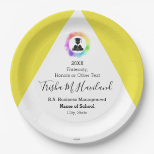 Graduation Paper Plate Yellow and White HAMbyWG
